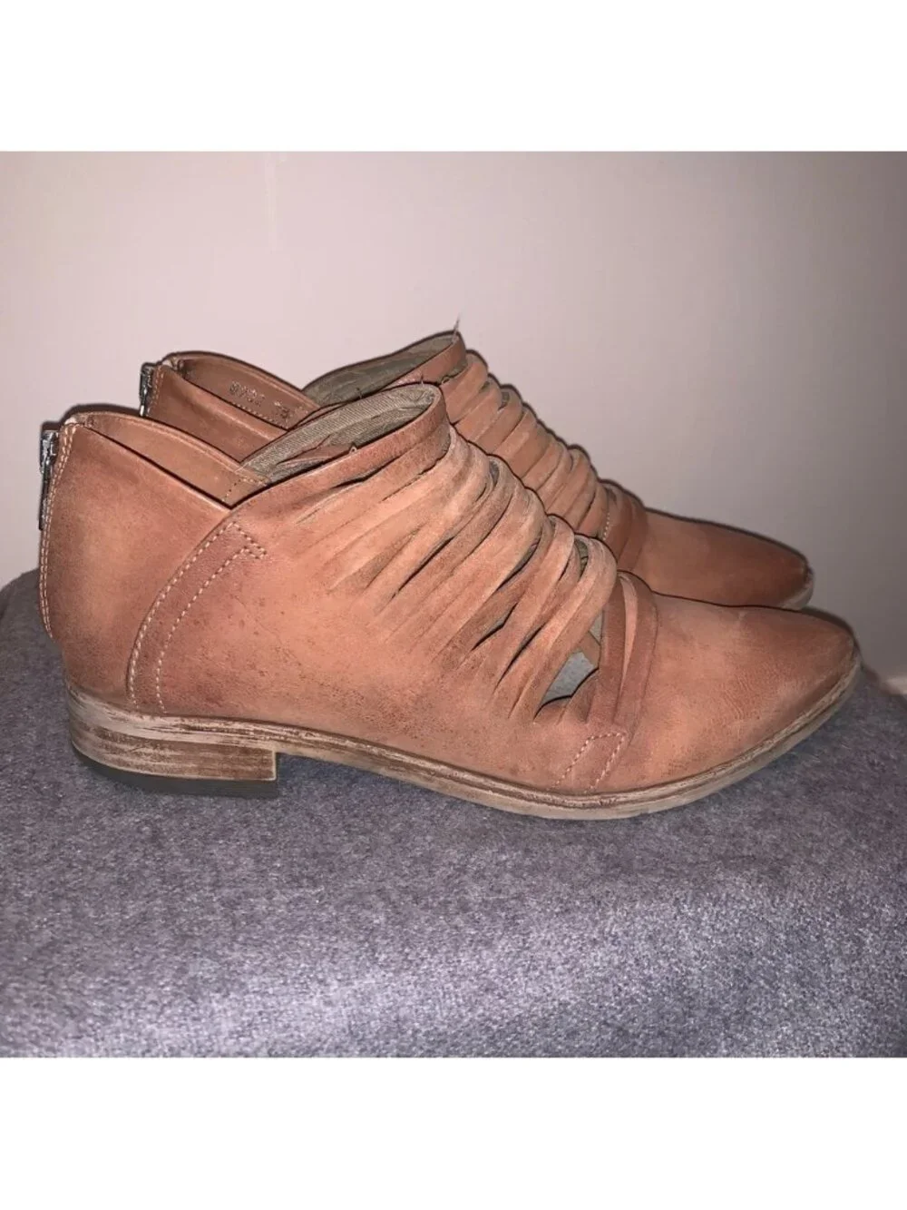 Free People Lost Valley Sliced Leather Booties Tan 38